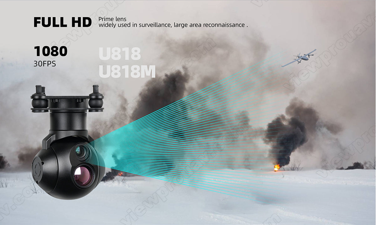 The ViewPro Hawkeye U818 Drone Gimbal features a prime lens for FULL HD and supports 1080p at 30FPS.