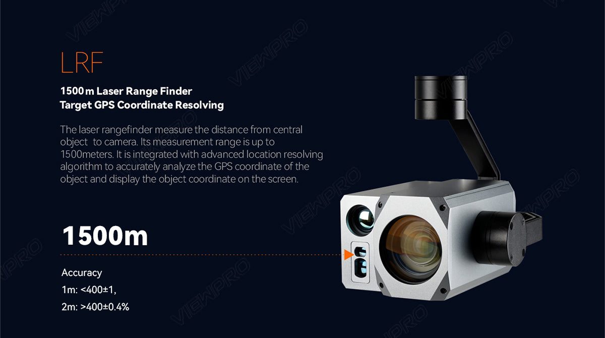 The ViewPro Mini H30T Gimbal features a Laser Range Finder with up to 1500m measurement range and high accuracy.