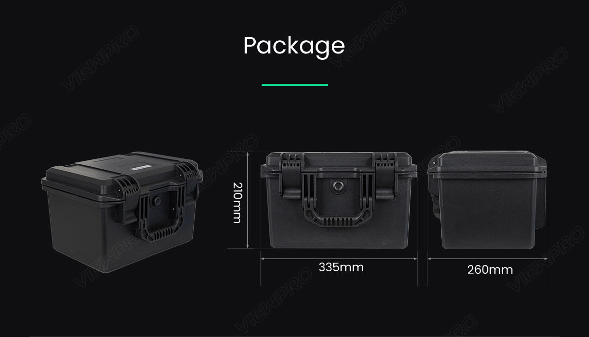 A package includes a ViewPro Q30TIR PRO product that measures 335mm by 260mm.