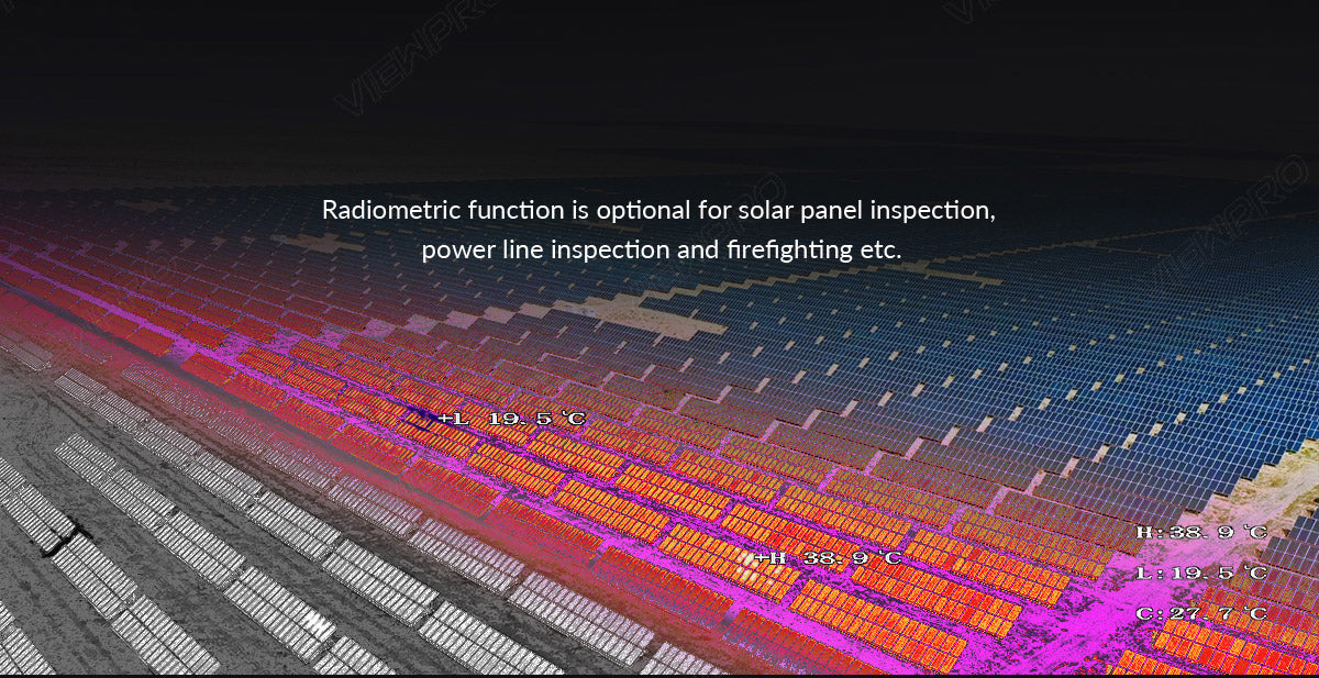 ViewPro Q30TIR PRO, The radiometric function offers accurate temperature readings, making it a valuable tool for professionals in various applications like solar panels and firefighting.