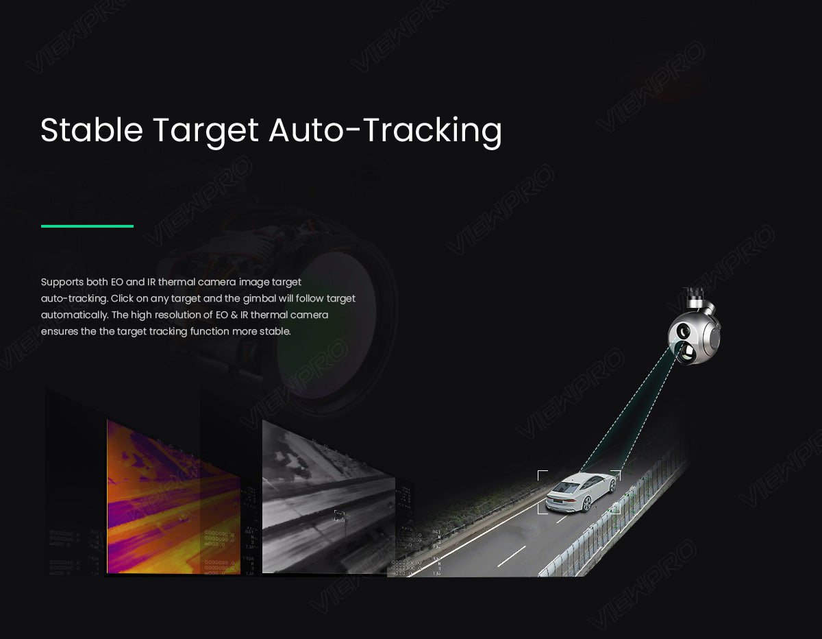 ViewPro Q30TIR PRO, The Stable Target Auto-Tracking supports both EO and IR thermal camera image target auto-tracking, ensuring stable target following.