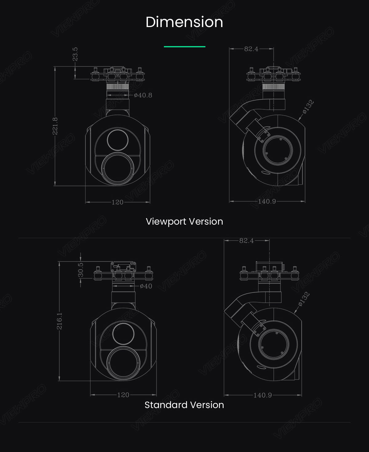 ViewPro Q30TIR PRO has a large size of 82.4 x 40.8 x 3 inches with viewable area and supports various technologies.