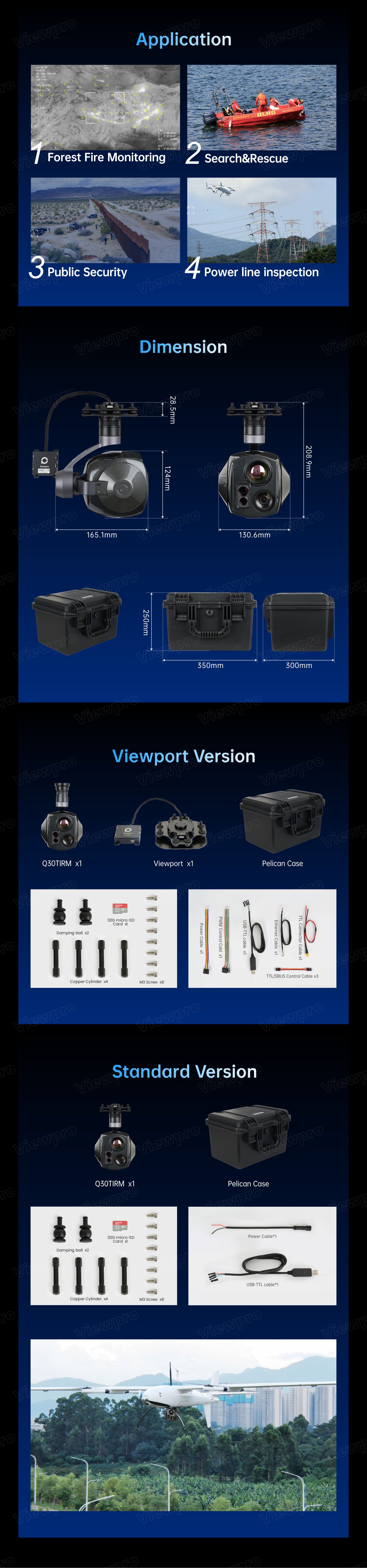 ViewPro Q30TIRM Pro Gimbal, A camera for drones with 30x zoom and high-level laser rangefinder for object tracking.