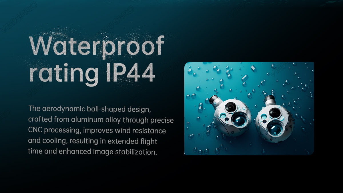 ViewPro Q40TIRM-HD Drone Gimbal, The aerodynamic ball-shaped design improves wind resistance and cooling for extended flight time and enhanced image stabilization.