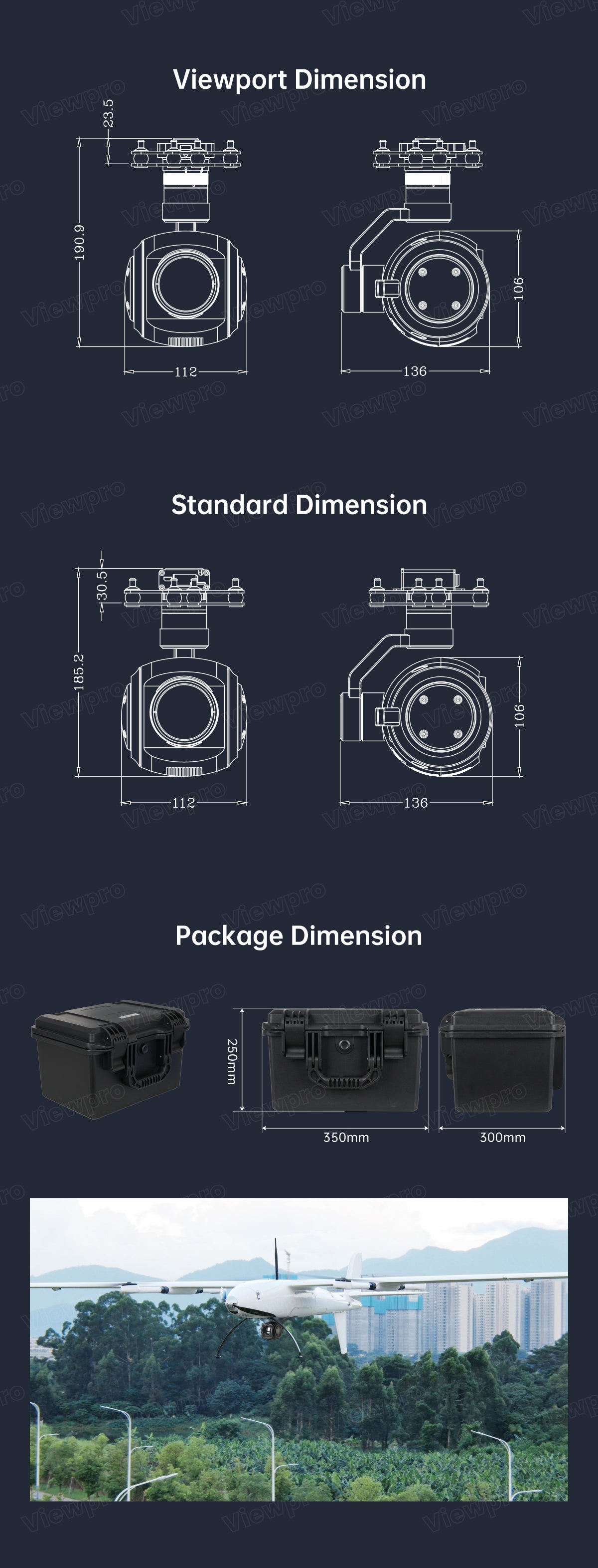 The ViewPro QIR50T Pro Gimbal is a portable and stabilized camera system with multiple mounting options and adjustable handle.