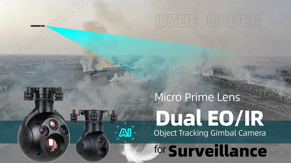 ViewPro U7DE Dual EO Sensors Gimbal, Camera features micro prime lens and object tracking for high-quality infrared and optical imaging on UAV drones.