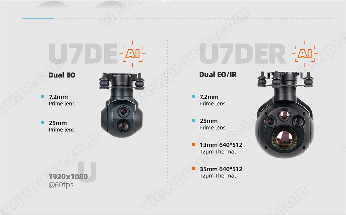 ViewPro U7DE Dual EO Sensors Gimbal, The ViewPro U7DE features dual EO/IR sensors and thermal camera capabilities for UAV drones.