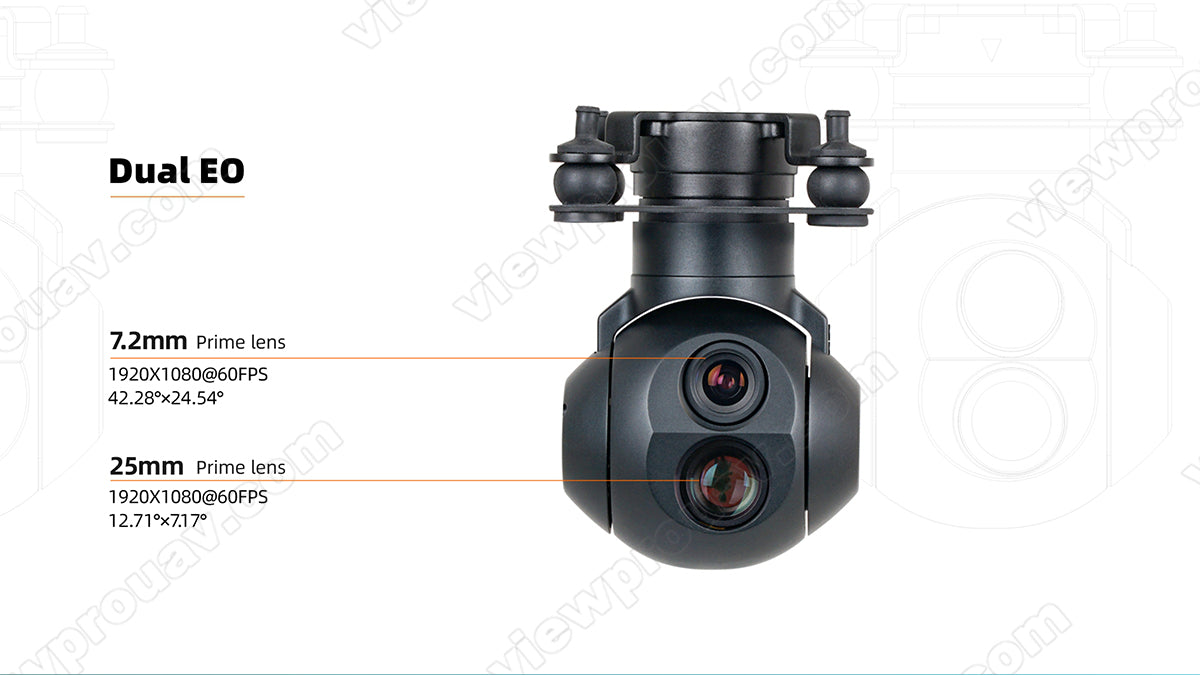 ViewPro U7DE Dual EO Sensors Gimbal, The Dual EO Sensors Gimbal Camera for UAV Drone features two prime lenses with 1920x1080 resolution at 60FPS.