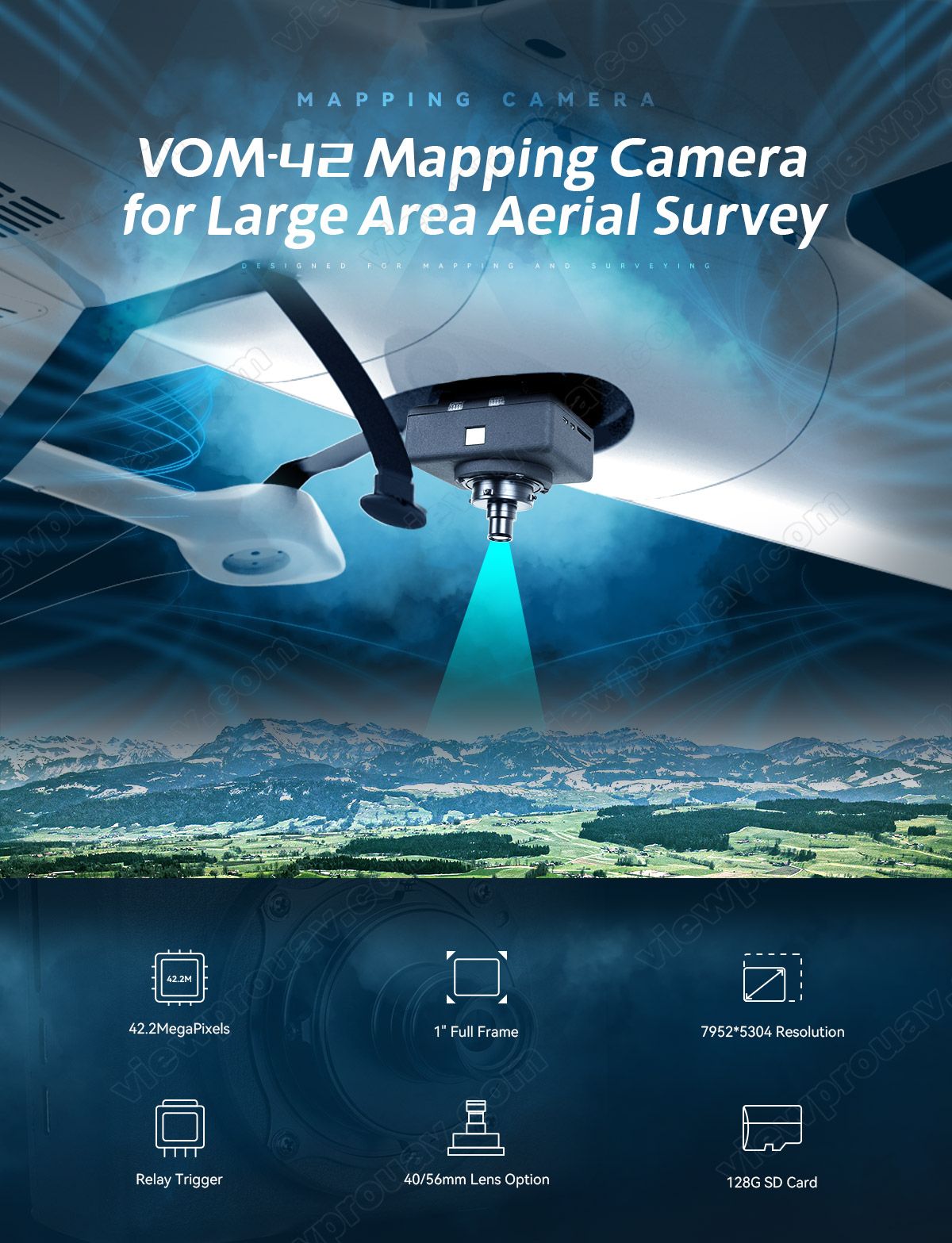 ViewPro VOM-42 Mapping Camera, This camera captures high-quality images with its 42MP resolution and features precise control over image capture.