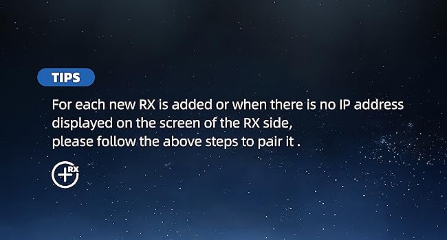 Vrriis 900S, Pair RX units by adding new ones or displaying no IP address, for wireless video transmission up to 250 meters.