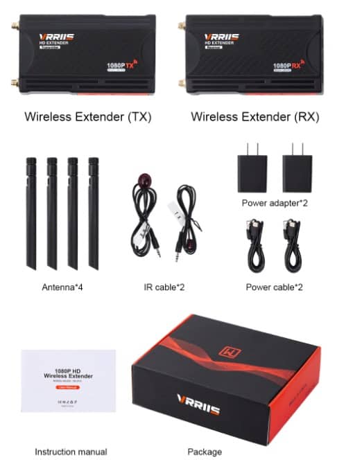 Vrriis WL009, The VRIIS WL009 Wireless Extender includes TX and RX units, accessories and instructions.