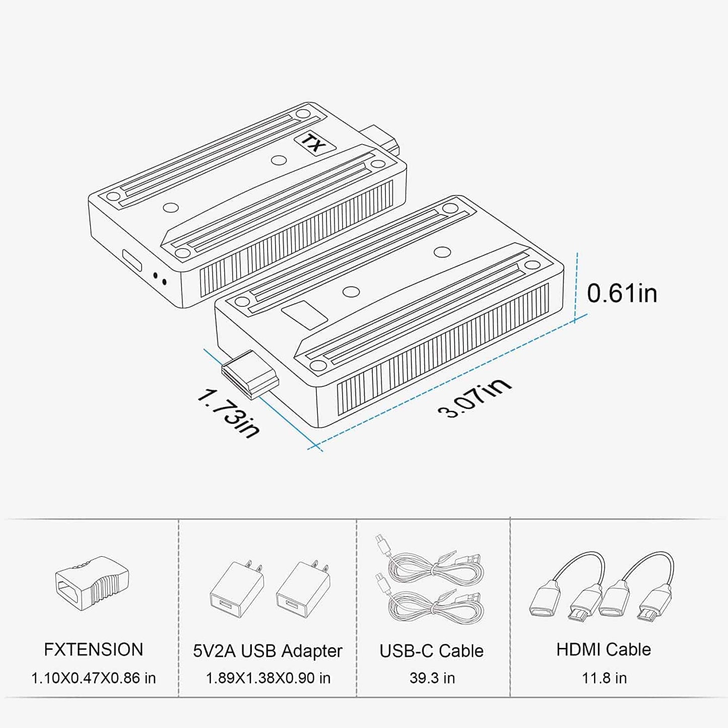 The Vrriis WL090 wireless HDMI transmitter and receiver kit supports 2.4G and 5.8G frequencies for 1080P video transmission at 60Hz resolution.