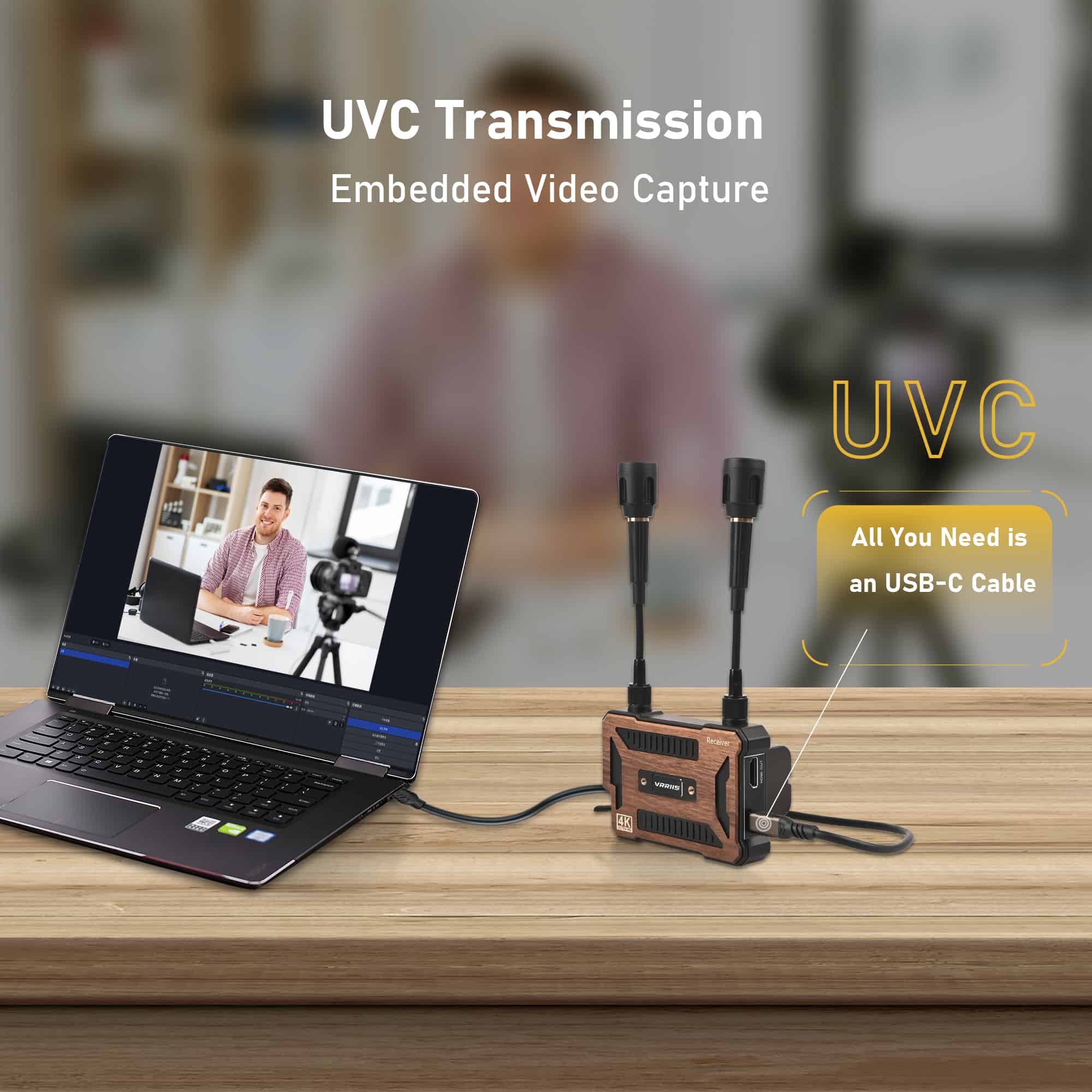 Vrriis WL096, Embedded video capture device for UVC transmission, receiving video signals via USB-C cable, easy connection to camera devices.