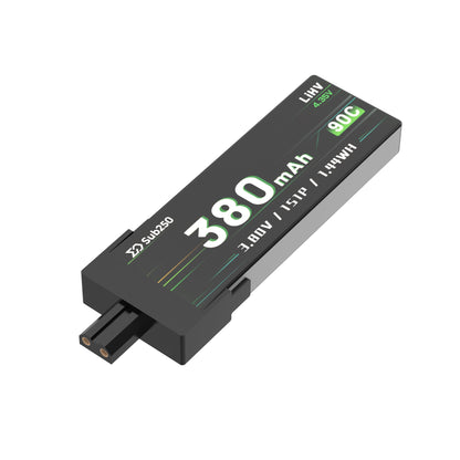 Sub250 SUB3801S90AHV 380mAh 1S 3.8V LiHV 90C micro battery with GNB27 connector, angled view