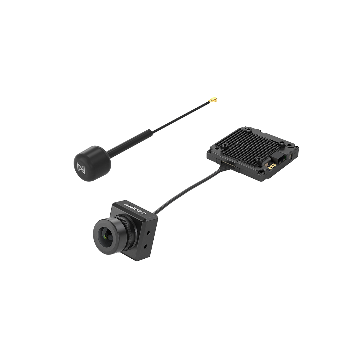Walksnail Avatar HD Kit V2 (8G) FPV kit with camera, VTX module and antenna on black background
