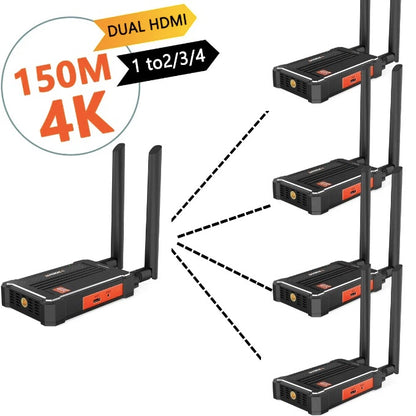 Vrriis WL095 - 150 Meters 2.4G+5.8G 4K@30HZ Dual HDMI Wireless Video Transmitter and Receiver