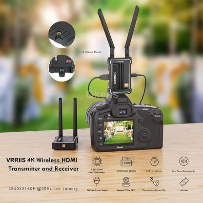 The Vrriis WL095 wireless video transmitter and receiver supports up to 150 meters transmission distance, featuring dual HDMI input.