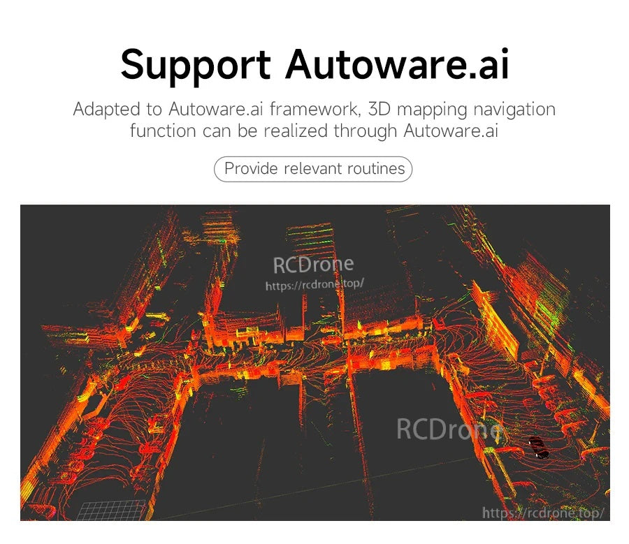 Autoware.ai support graphic with a dense 3D point cloud map for autonomous navigation workflows