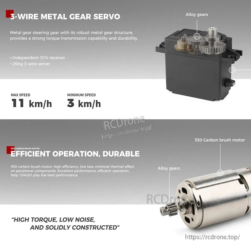 WLtoys 104020 Rc Car, WLtoys 104020 RC Car features portal axles, electric winch, robust metal gear structure, and 550 carbon brush motor for off-road adventures.