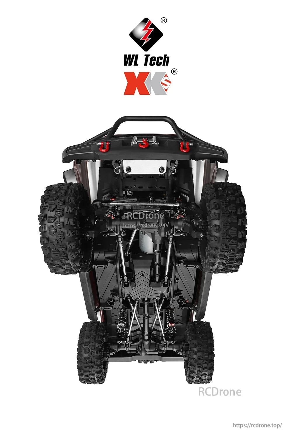 WLtoys 104020 Rc Car, Portal axle design increases chassis space and passability with 80mm ground clearance.