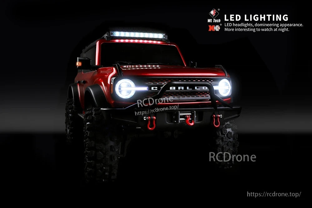 WLtoys 104020 Rc Car, WL Tech LED headlights feature a striking design, enhancing night visibility and style for the C18ALC drone.