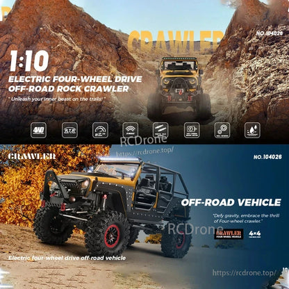 WLtoys 104026 1/10 Rc Car, 1:10 scale 4WD electric rock crawler with 2.4G remote, 45-minute runtime, 100m range, electric winch, high traction, and durable design for rugged off-road adventures.