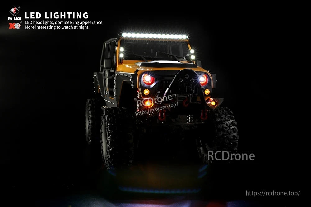 WLtoys 104026 1/10 Rc Car, WL Tech LED lighting offers bright headlights and striking nighttime visibility, enhancing visual appeal and performance.
