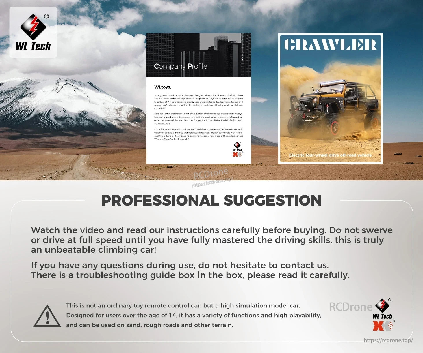 WLtoys 104026 1/10 Rc Car, WLtoys 1/10 scale RC crawler, 4WD electric off-road vehicle for ages 14+, great on sand and rough terrain. Watch video to learn controls before use.