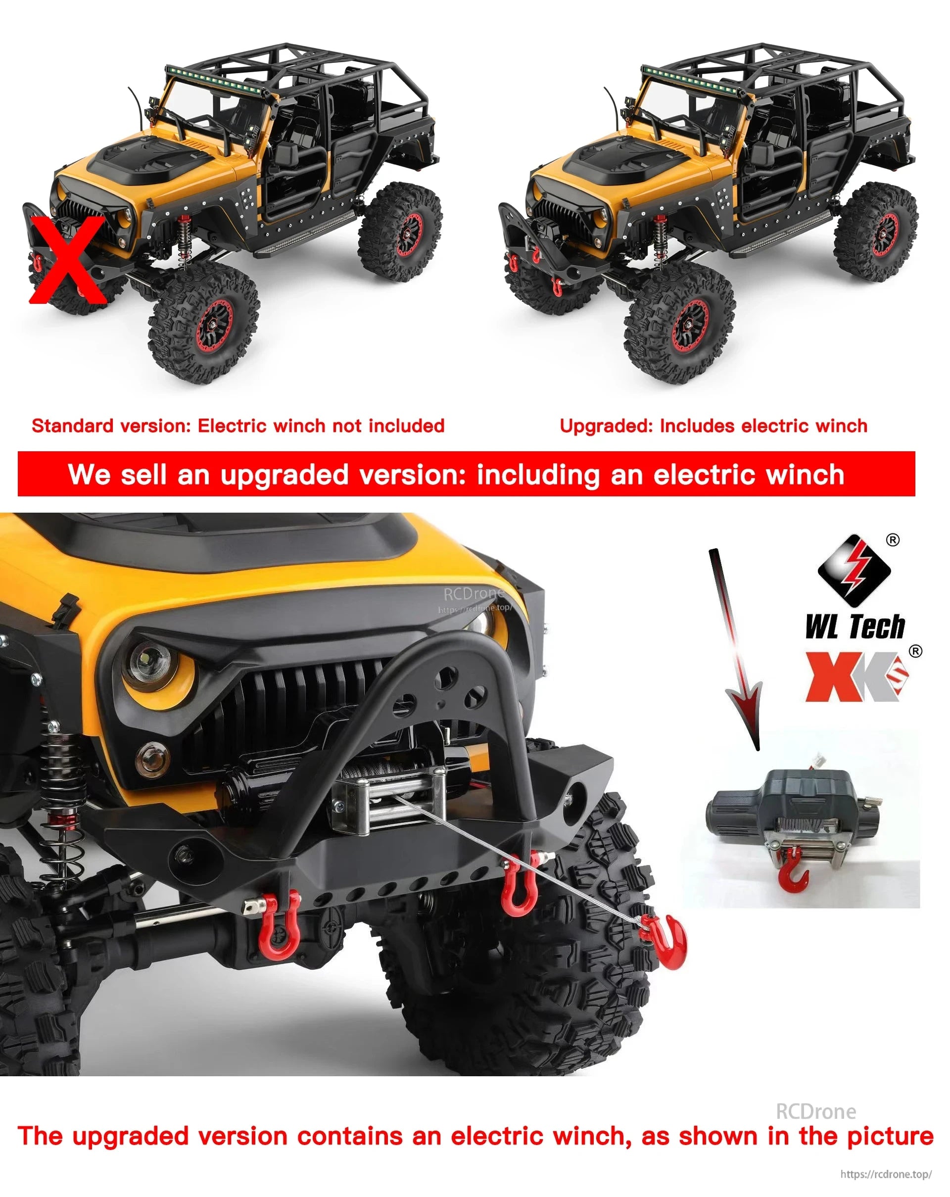 WLtoys 104026 1/10 Rc Car, The upgraded WLtoys 104026 RC car features an electric winch, unlike the standard version.