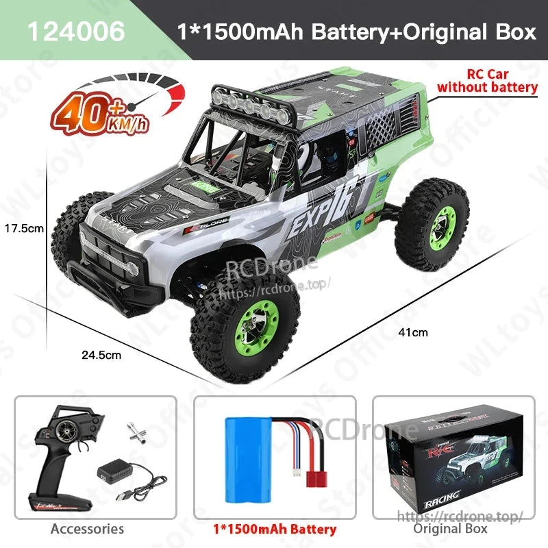 WLtoys 124006 1/12 Rc Car, The WLtoys 124006 RC car features 1/12 scale, 4x4 off-road capabilities, LED lights, and a powerful battery for long-lasting performance.
