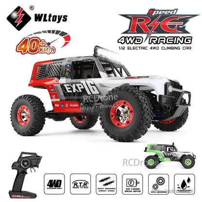 WLtoys 124006 1/12 Rc Car, WLtoys 1:12 scale 4WD electric racing car, 40+ km/h, 2.4G control, LED lights, 7.4V battery, 100M range, RTR, shock-absorbing, brush motor, ball bearings, waterproof.