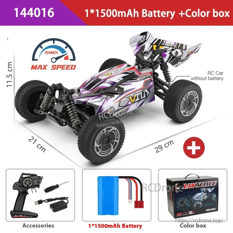 WLtoys 144016 Rc Bil 1/14 Offroad 4WD Driftingbil, 35KM/H Borstad Racing Buggy, 2.4G Fjärrkontroll, 7.4V 1500mAh, Klar att köra