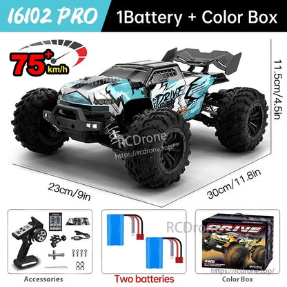 WLtoys 16101 Pro 1:16 RC Car, WLtoys 16101 Pro is a 1:16 scale remote control car with high-speed performance, LED headlights, and 2.4GHz proportional control.
