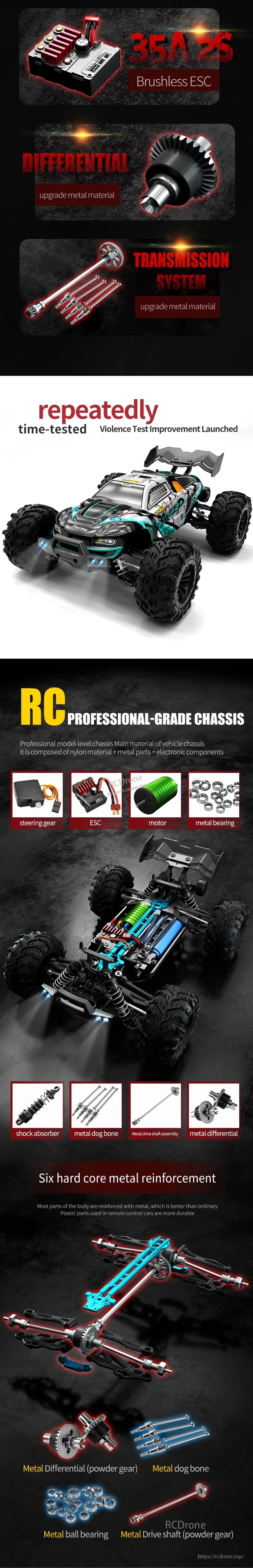 WLtoys 16101 Pro 1:16 RC Car, High-performance 1:16 scale WLtoys 16101 Pro features a brushless ESC, metal differential, reinforced chassis, and durable components for rugged RC driving.