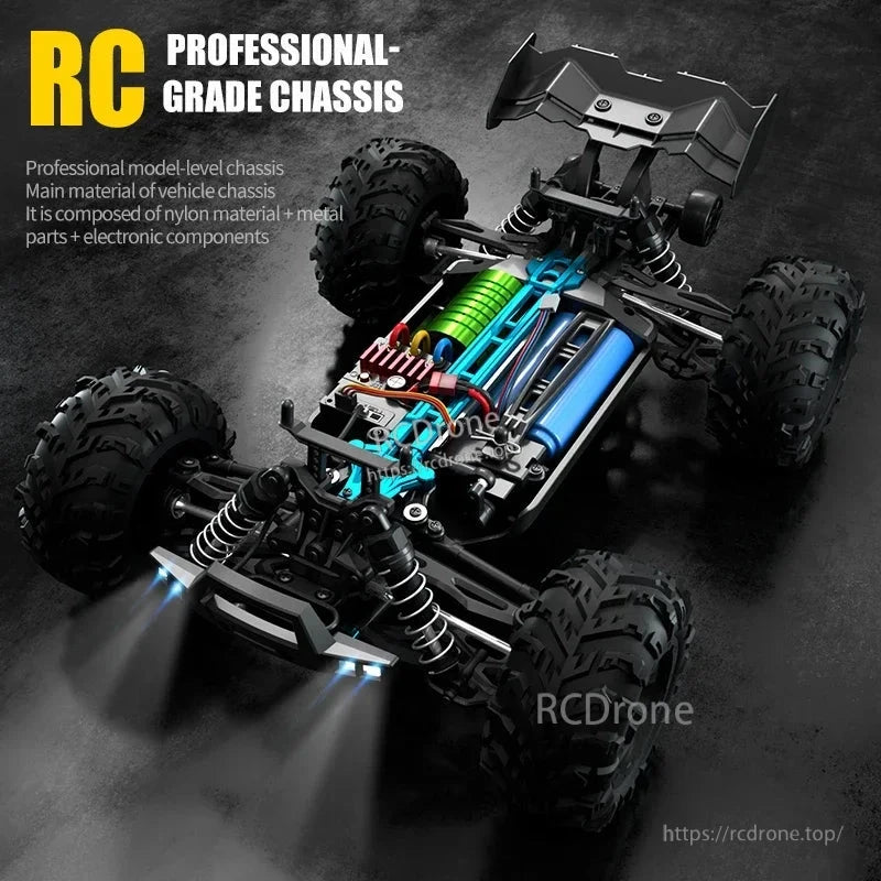 WLtoys 16102 1:16 Rc Car, High-performance RC chassis with durable nylon-metal construction, electronic components, LED lights, 2.4G control, and ready-to-run convenience for professional use.