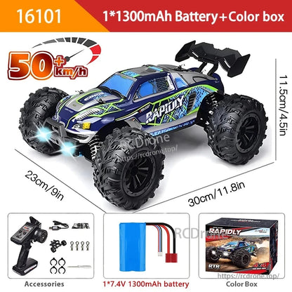 WLtoys 16102 1:16 Rc Car, WLtoys 16102 RC car features 4WD, LED lights, proportional control, and a 7.4V battery, ready to go out of the box.