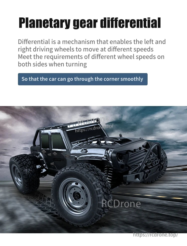 WLtoys 16102 1:16 Rc Car, Planetary gear differential enables wheels to rotate at different speeds for smooth cornering.