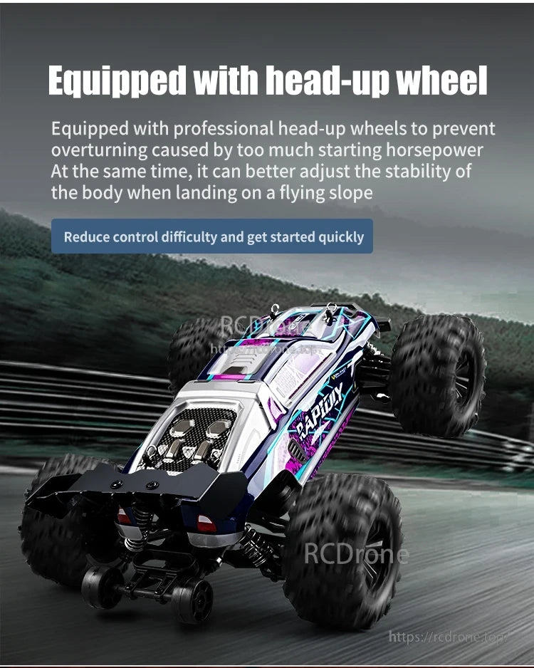 WLtoys 16102 1:16 Rc Car, WLtoys 16102 RC car features head-up wheels for stability, easier control, and quick slope starts.