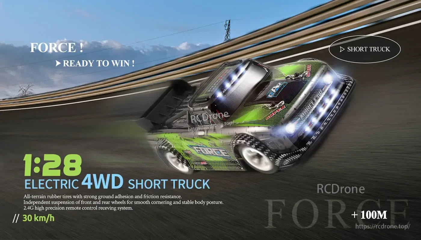 WLtoys 284131 1:28 Scale 4WD RC Racing Car, 1:28 electric 4WD short truck with all-terrain tires, independent suspension, 2.4G remote, 30 km/h speed, over 100M range, high precision—ready to dominate off-road.