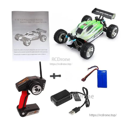 WLtoys A959-B 1:18 Rc Car, 1:18 4WD RC buggy with 70km/h speed, 2.4G full proportional control, 100m+ range, 540 brushed motor, 7.4V battery, charger included – ready-to-run.