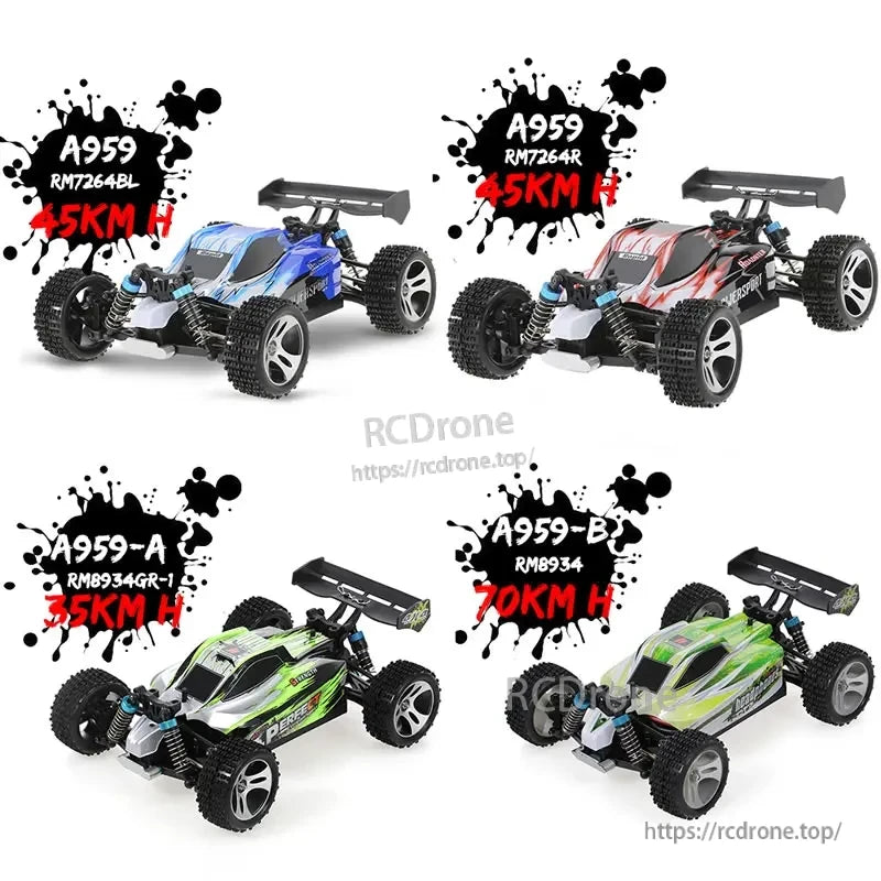 WLtoys A959-B 1:18 Rc Car, WLtoys A959 series 1:18 scale RC cars include models A959, A959-A, and A959-B, reaching speeds up to 70 km/h.