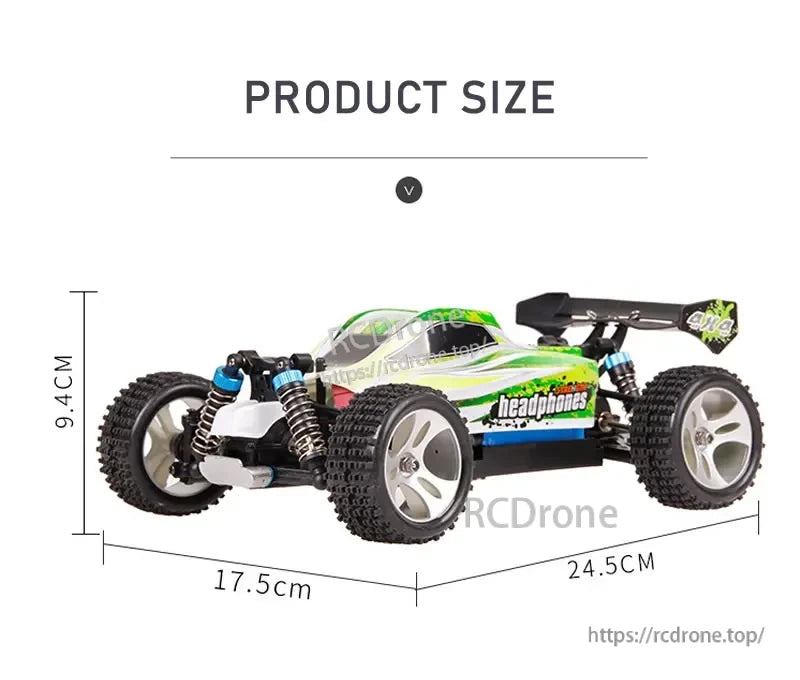 WLtoys A959-B 1:18 Rc Car, A 2.4GHz radio system allows multiple cars to operate simultaneously, with a control range of approximately 100 meters.