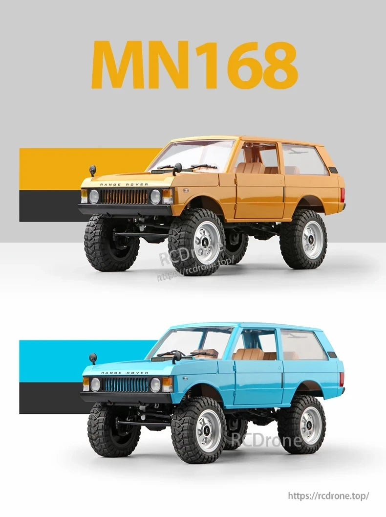 WLtoys MN168 1/12 4WD RC Car, WLtoys 1:12 scale 4WD crawler with metal frame, proportional control, and remote-operated lighting, suitable for off-road crawling.