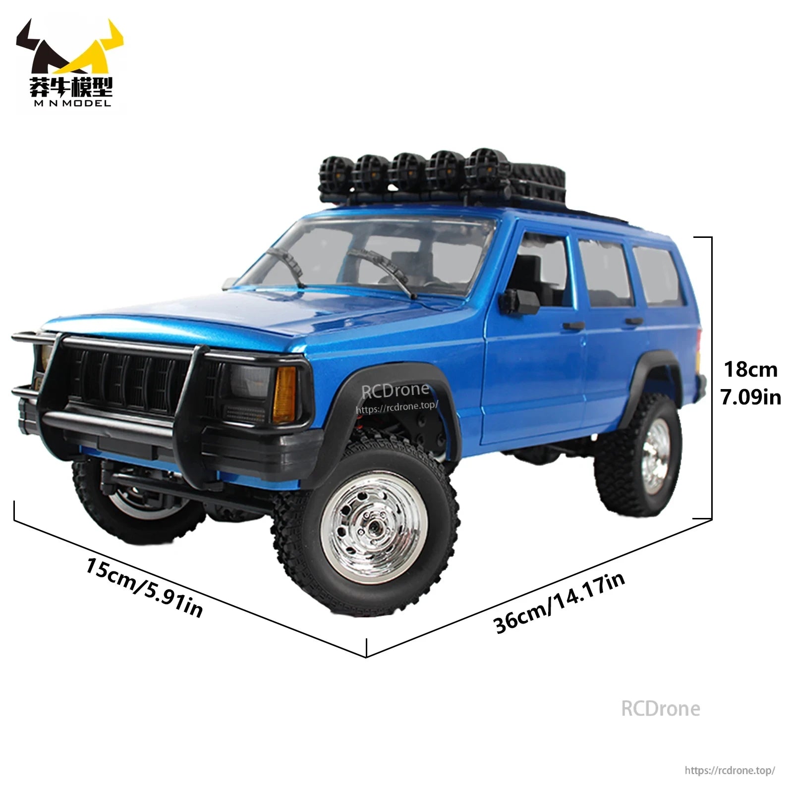 WLtoys MN78 1:12 RTR 4WD Off-Road RC Car, Blue 1:12 scale 4WD off-road RC car with dimensions