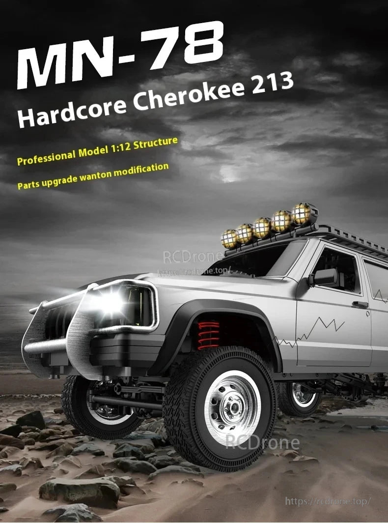 WLtoys MN78 1:12 RTR 4WD Off-Road RC Car, MN-78 Hardcore Cherokee 213 is a 1:12 scale, upgradeable RC car with off-road design and professional-grade performance.