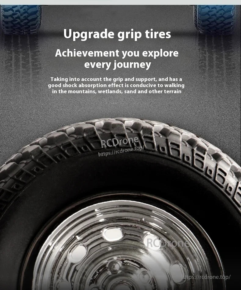 WLtoys MN78 1:12 RTR 4WD Off-Road RC Car, Enhance off-road performance with upgraded grip tires for mountains, wetlands, sand, and diverse terrains.