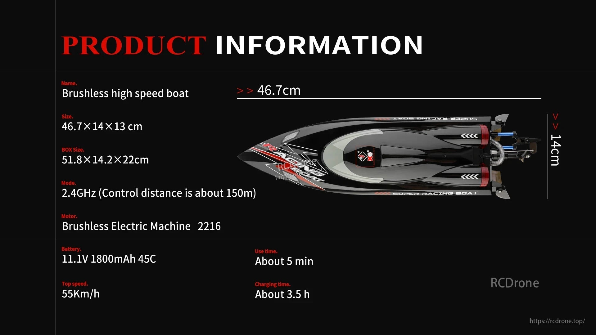 WLtoys WL916 RC Boat, High-speed brushless RC boat, 55 km/h top speed, 2.4GHz control (150m range), 11.1V battery, 5 min runtime, sleek durable design for thrilling racing.