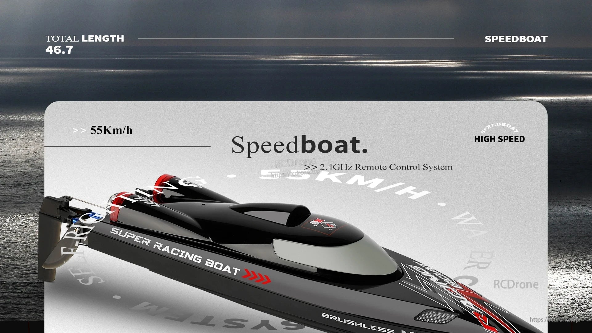 WLtoys WL916 & WL912‑A RC Boat, 46.7cm speedboat with 55km/h top speed, 2.4GHz remote, brushless motor, designed for high-speed racing.