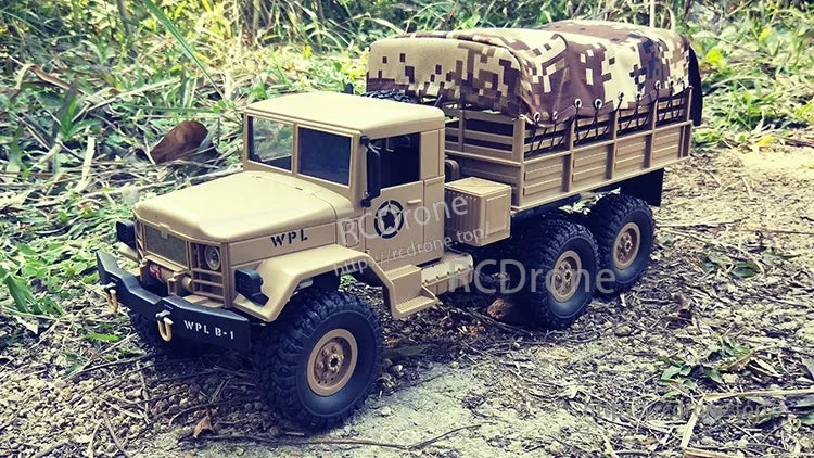 WPL B16 1:16 6WD Rc Car, A vehicle uses a brushed motor, 2.4GHz 4-channel radio, and LED lighting for precise control and night driving.