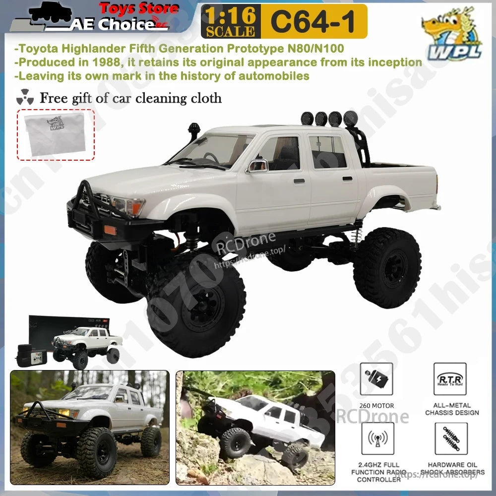 WPL C64-1 RC Car, The WPL C64-1 is a durable 1:16 scale RC truck with realistic design, all-metal chassis, oil shocks, and 2.4GHz control, ideal for off-road enthusiasts seeking performance and authenticity.